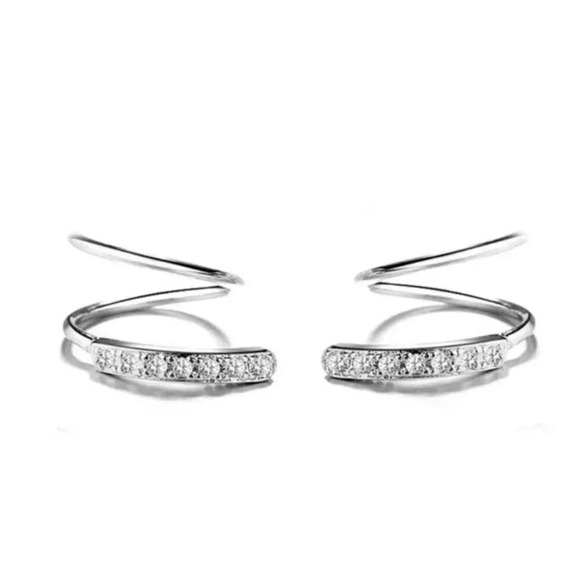 Boutique Jewelry - COPY - COPY - Sterling Silver Crystal Paved Twist Faux Double Loop Hoop Earring…